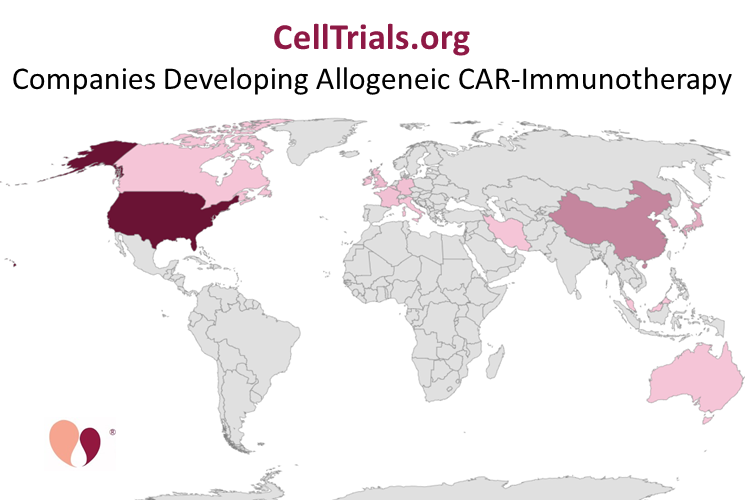 Companies developing allogeneic CAR products are spread across 15 nations